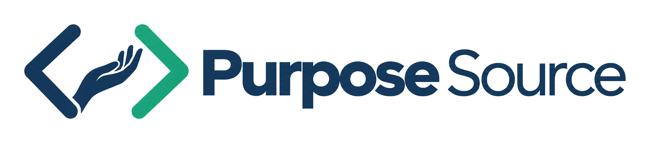 The mark on the left, the words "Purpose Source" in navy on the right.