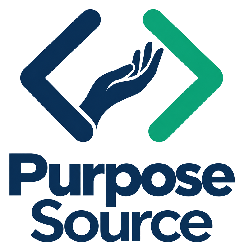 The mark above the wordmark set on two lines, "Purpose" over "Source".